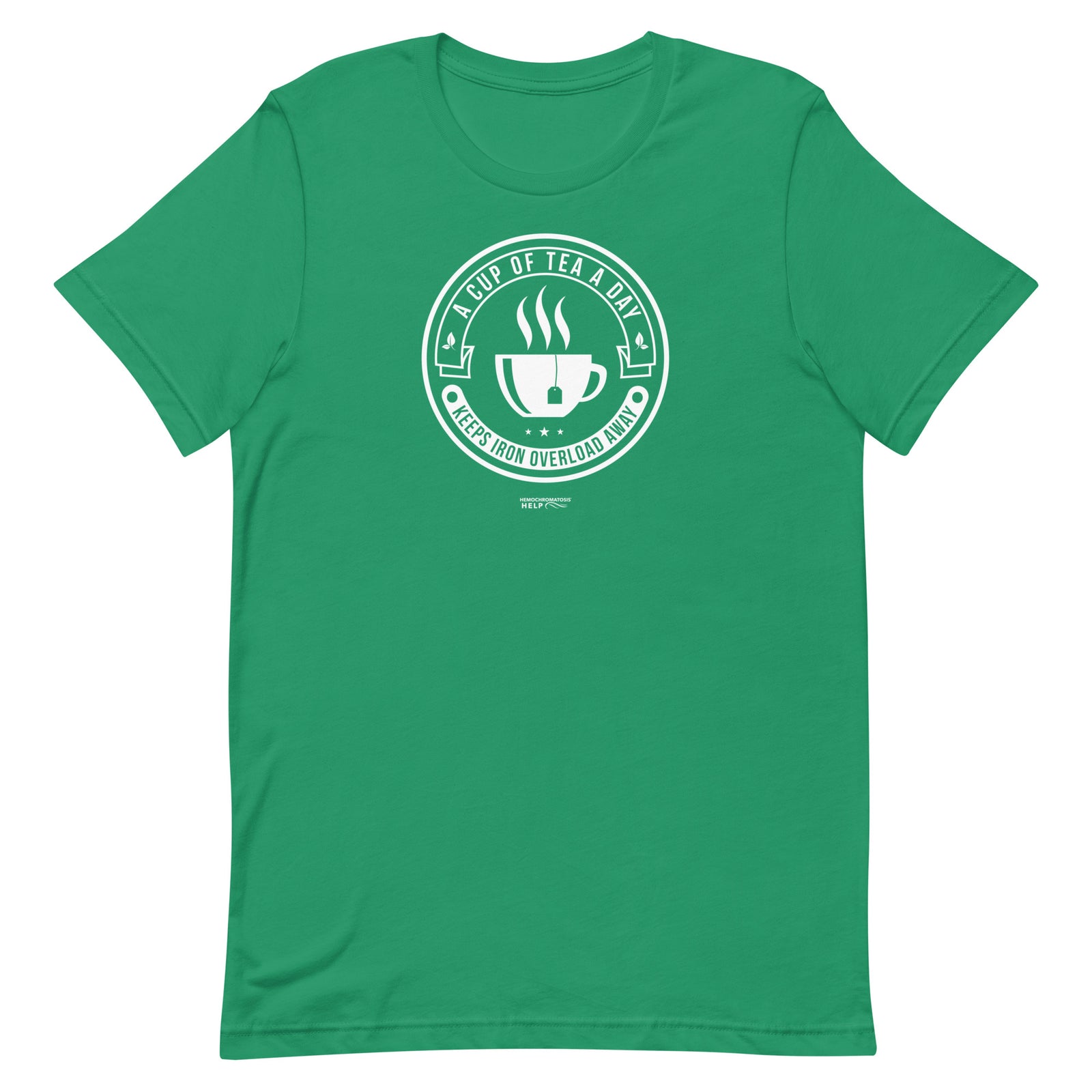 "A Cup of Tea A Day Keeps Iron Overload Away" Circle Design Hemochromatosis Awareness Premium Short Sleeve T-Shirt (11 Colors)