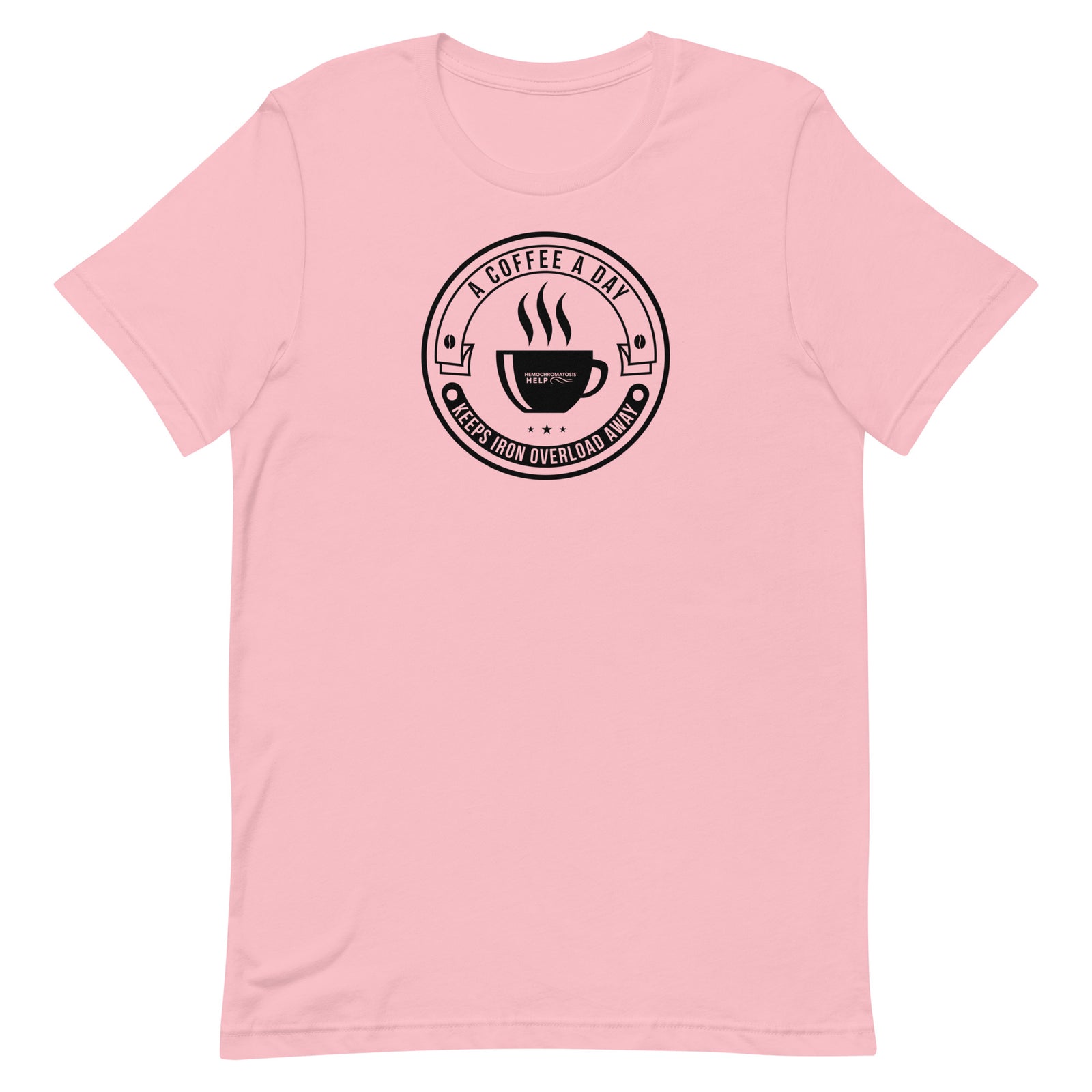 "A Coffee a Day Keeps Iron Overload Away" Circle Design Hemochromatosis Awareness Premium Short Sleeve T-Shirt (11 Colors)