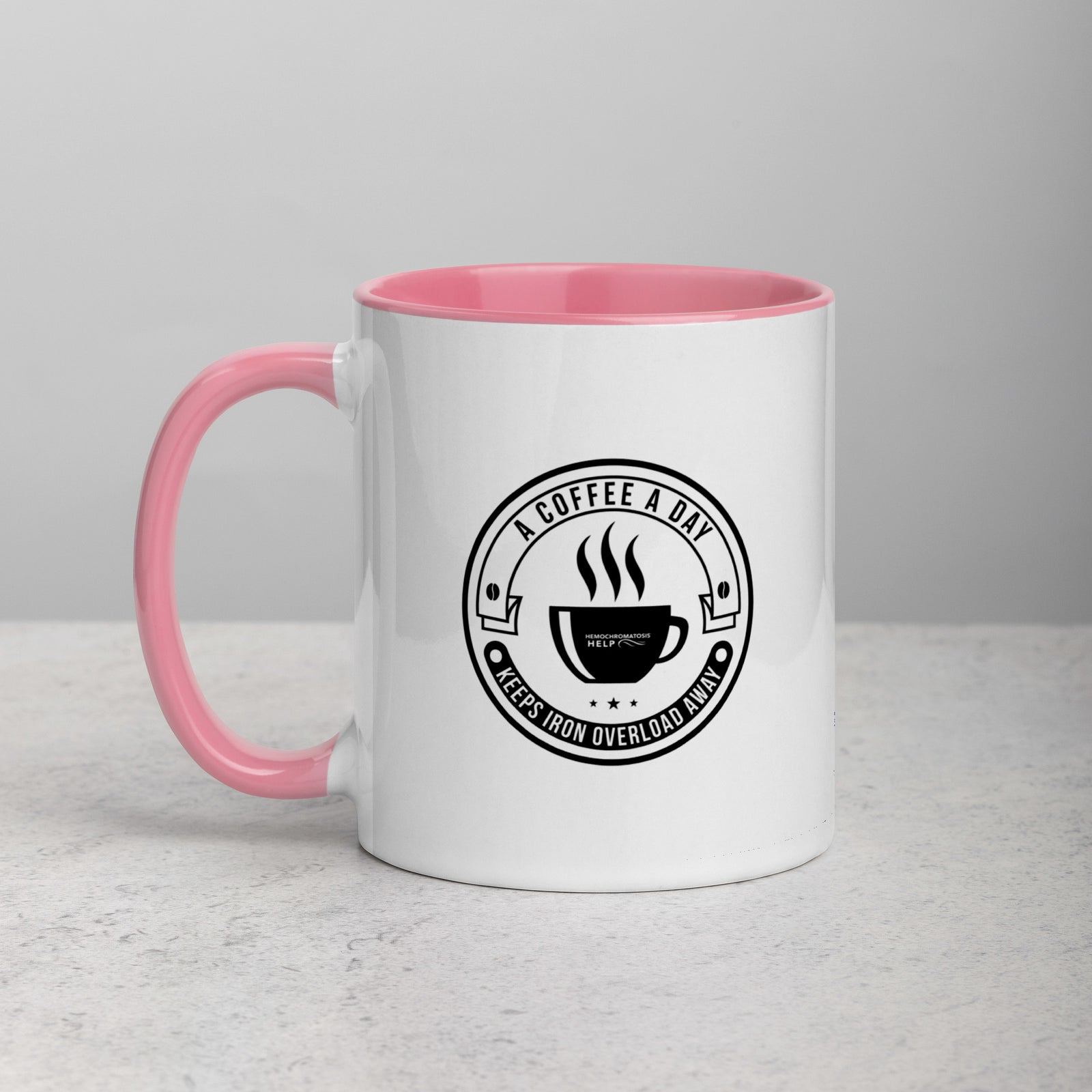 "A Coffee a Day Keeps Iron Overload Away" Circle Design Hemochromatosis Awareness 11 oz Ceramic Mug