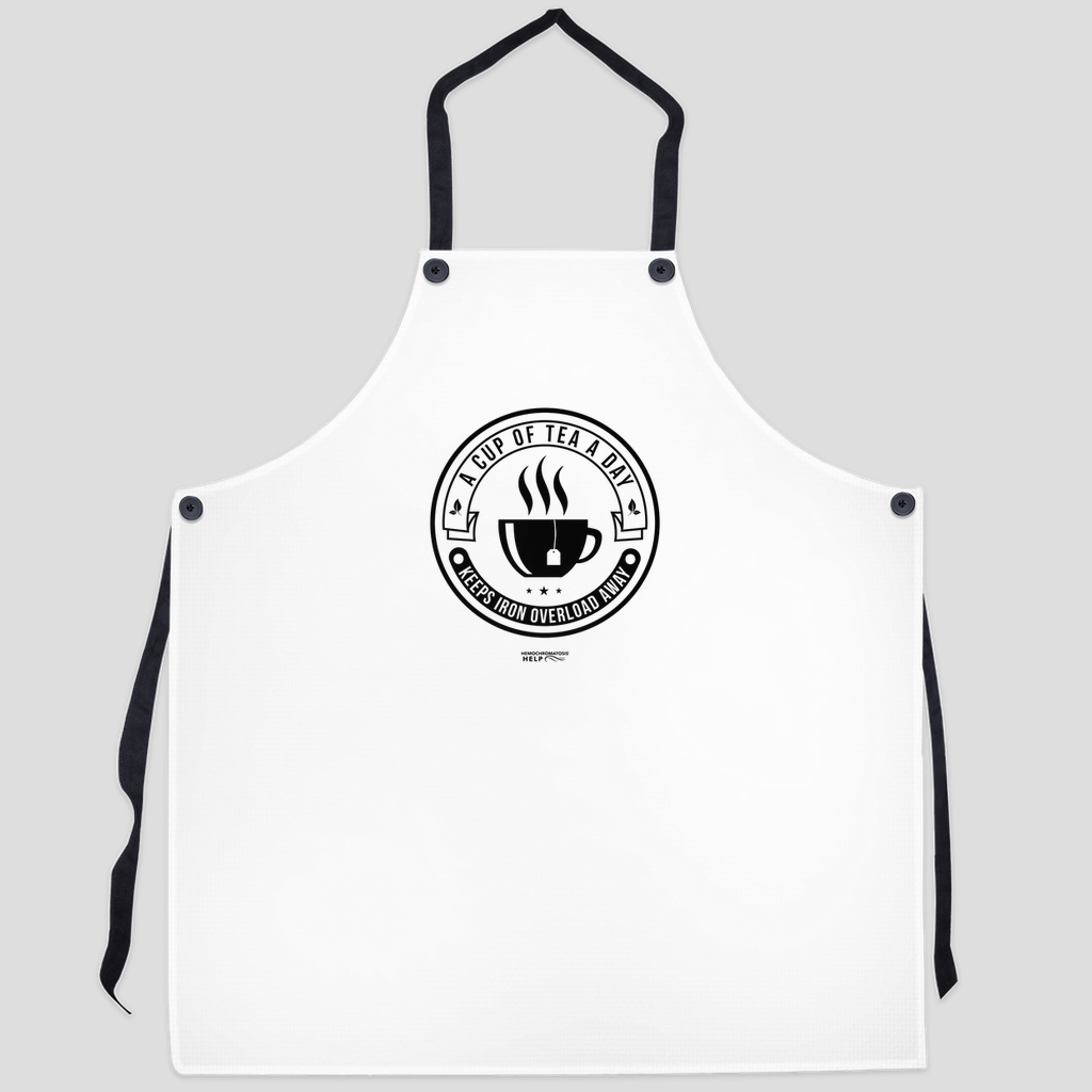 "A Cup of Tea a Day Keeps Iron Overload Away" Circle Design Hemochromatosis Awareness Apron