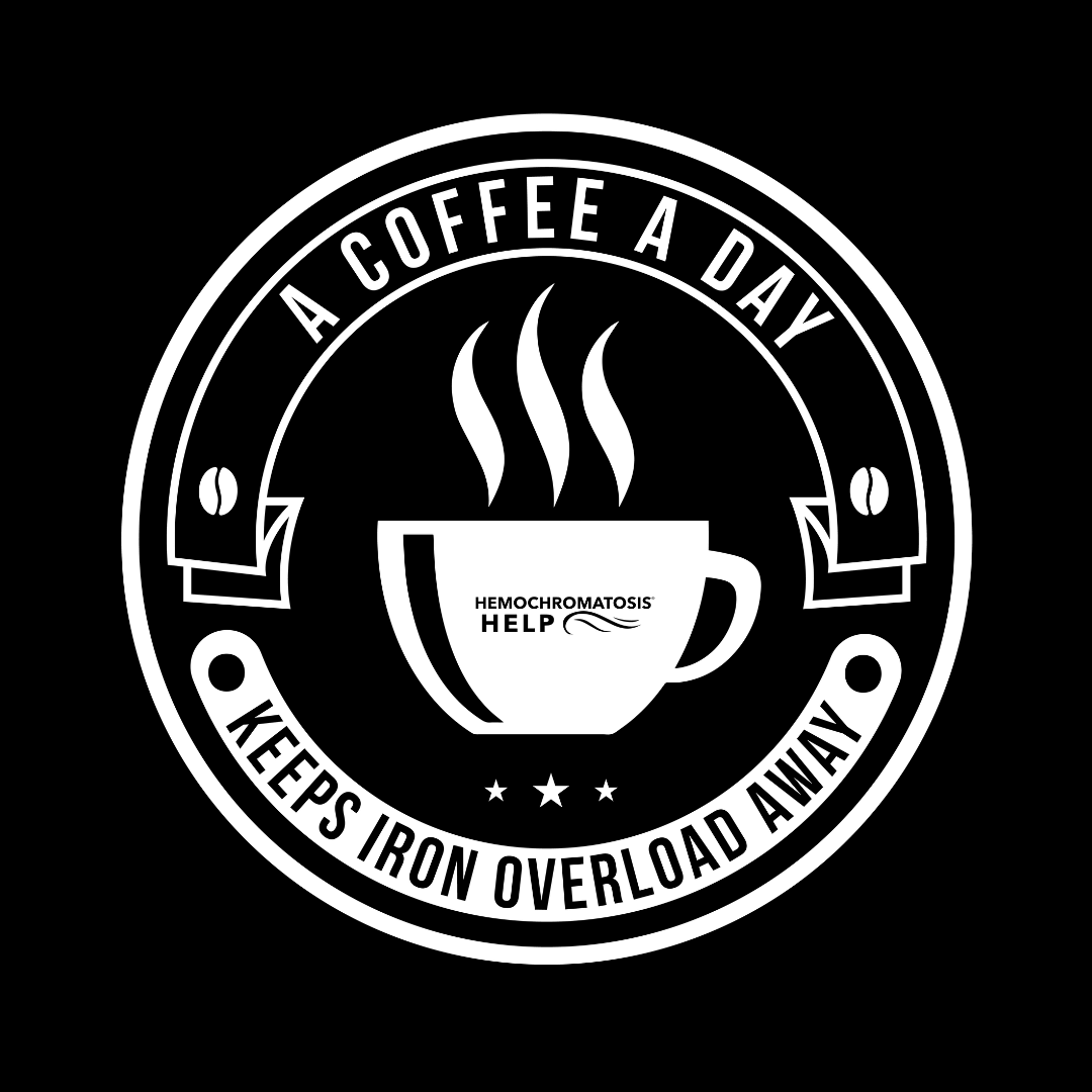 "A Coffee a Day Keeps Iron Overload Away" Circle Design Hemochromatosis Awareness Premium Short Sleeve T-Shirt (11 Colors)