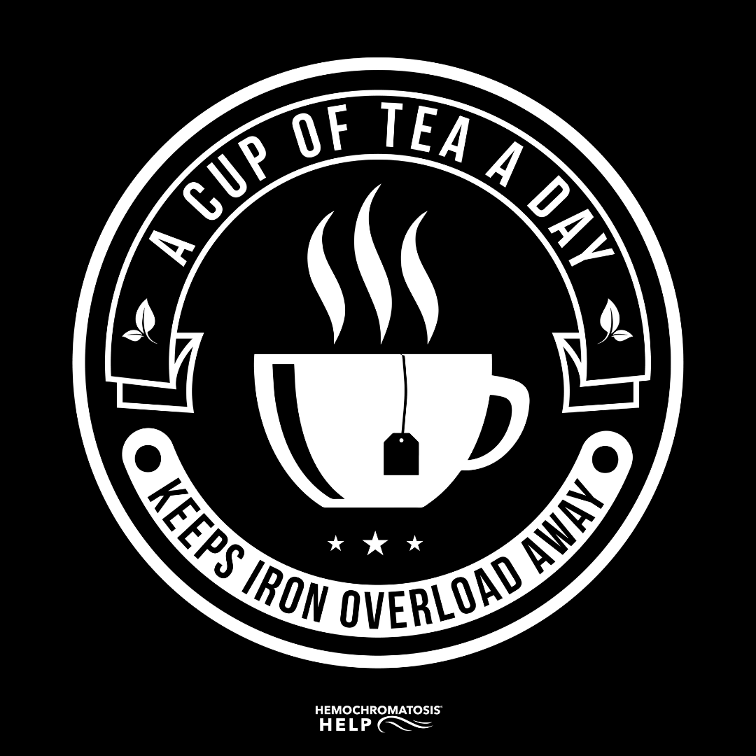 "A Cup of Tea A Day Keeps Iron Overload Away" Circle Design Hemochromatosis Awareness Premium Short Sleeve T-Shirt (11 Colors)