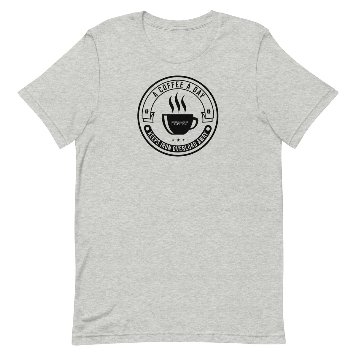 "A Coffee a Day Keeps Iron Overload Away" Circle Design Hemochromatosis Awareness Premium Short Sleeve T-Shirt (11 Colors)