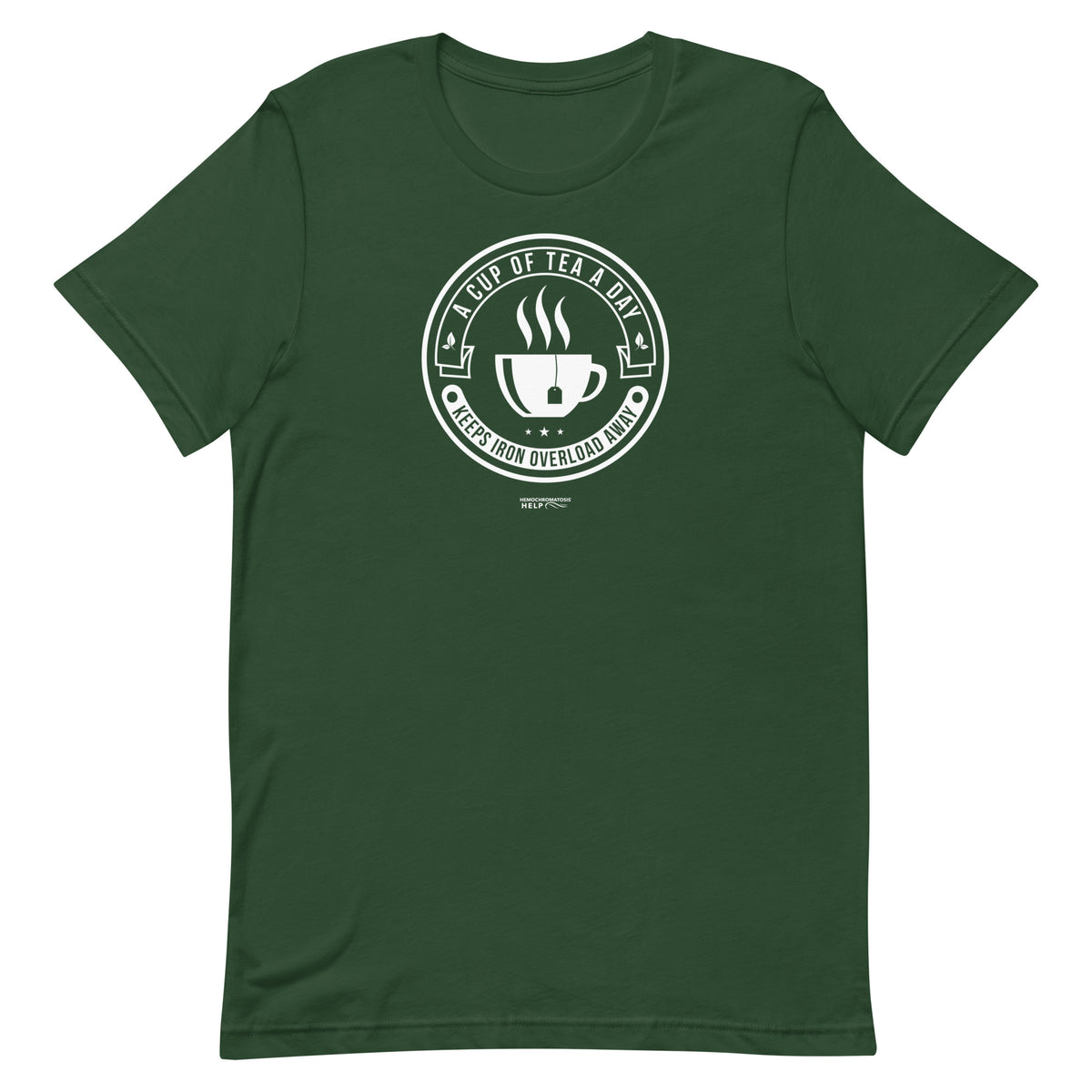 "A Cup of Tea A Day Keeps Iron Overload Away" Circle Design Hemochromatosis Awareness Premium Short Sleeve T-Shirt (11 Colors)