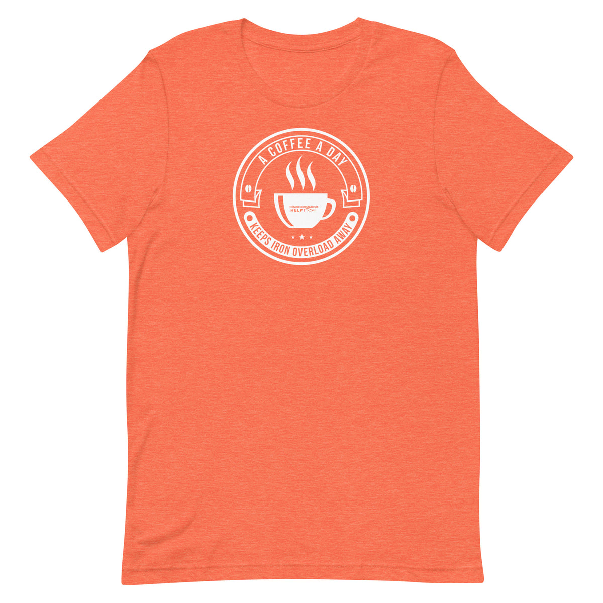 "A Coffee a Day Keeps Iron Overload Away" Circle Design Hemochromatosis Awareness Premium Short Sleeve T-Shirt (11 Colors)