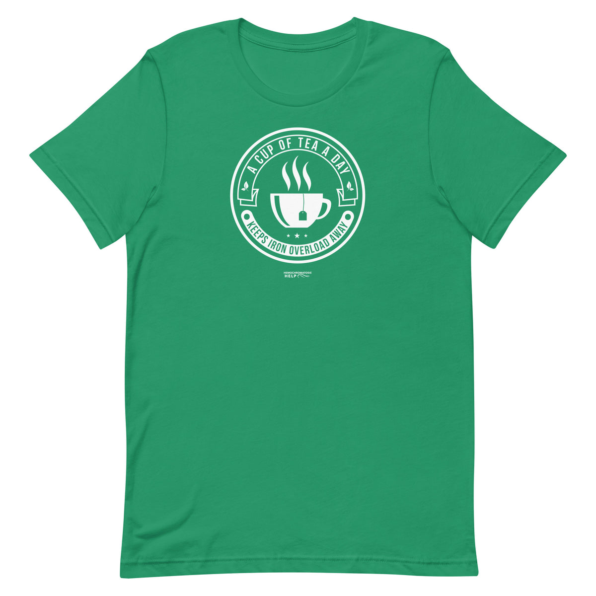 "A Cup of Tea A Day Keeps Iron Overload Away" Circle Design Hemochromatosis Awareness Premium Short Sleeve T-Shirt (11 Colors)