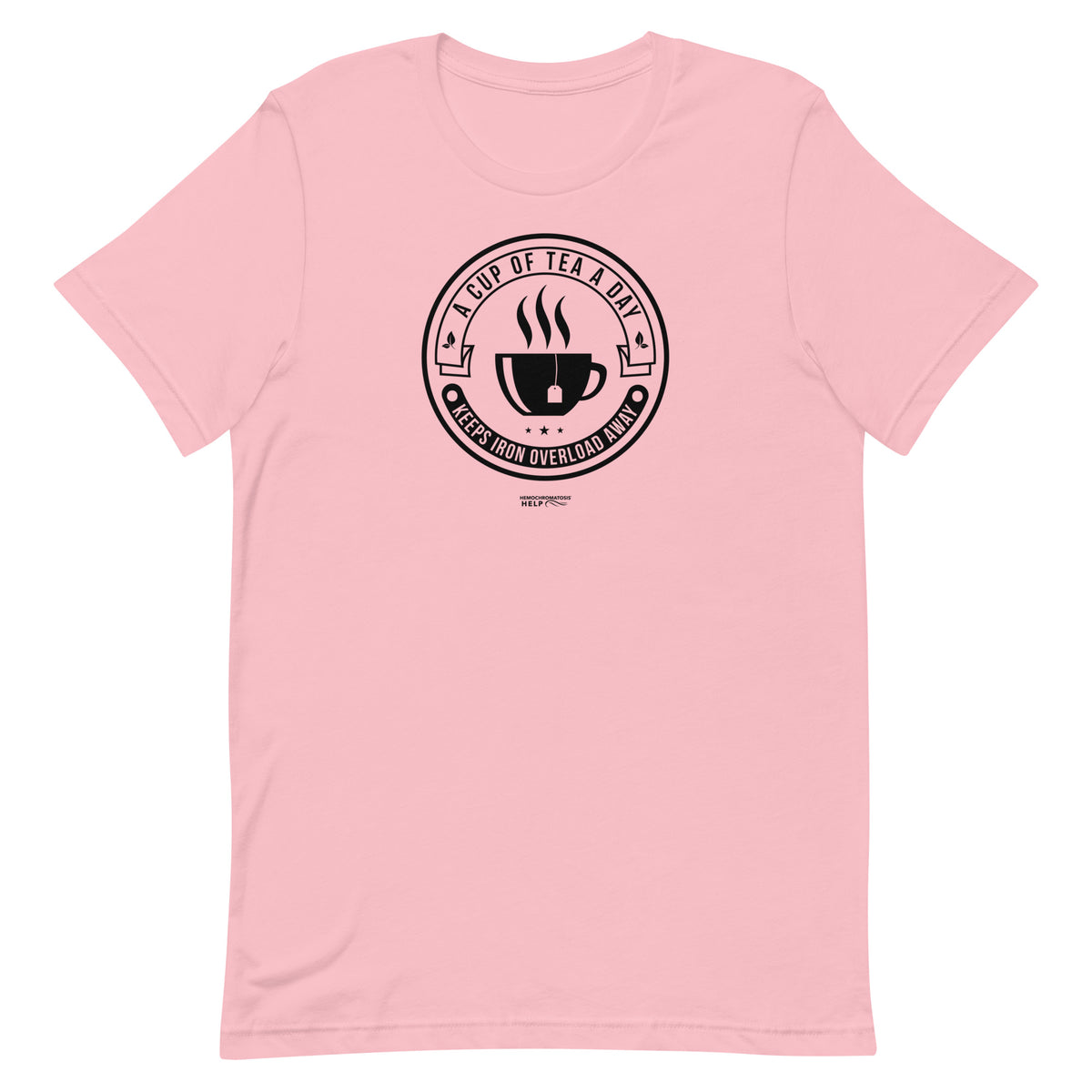 "A Cup of Tea A Day Keeps Iron Overload Away" Circle Design Hemochromatosis Awareness Premium Short Sleeve T-Shirt (11 Colors)