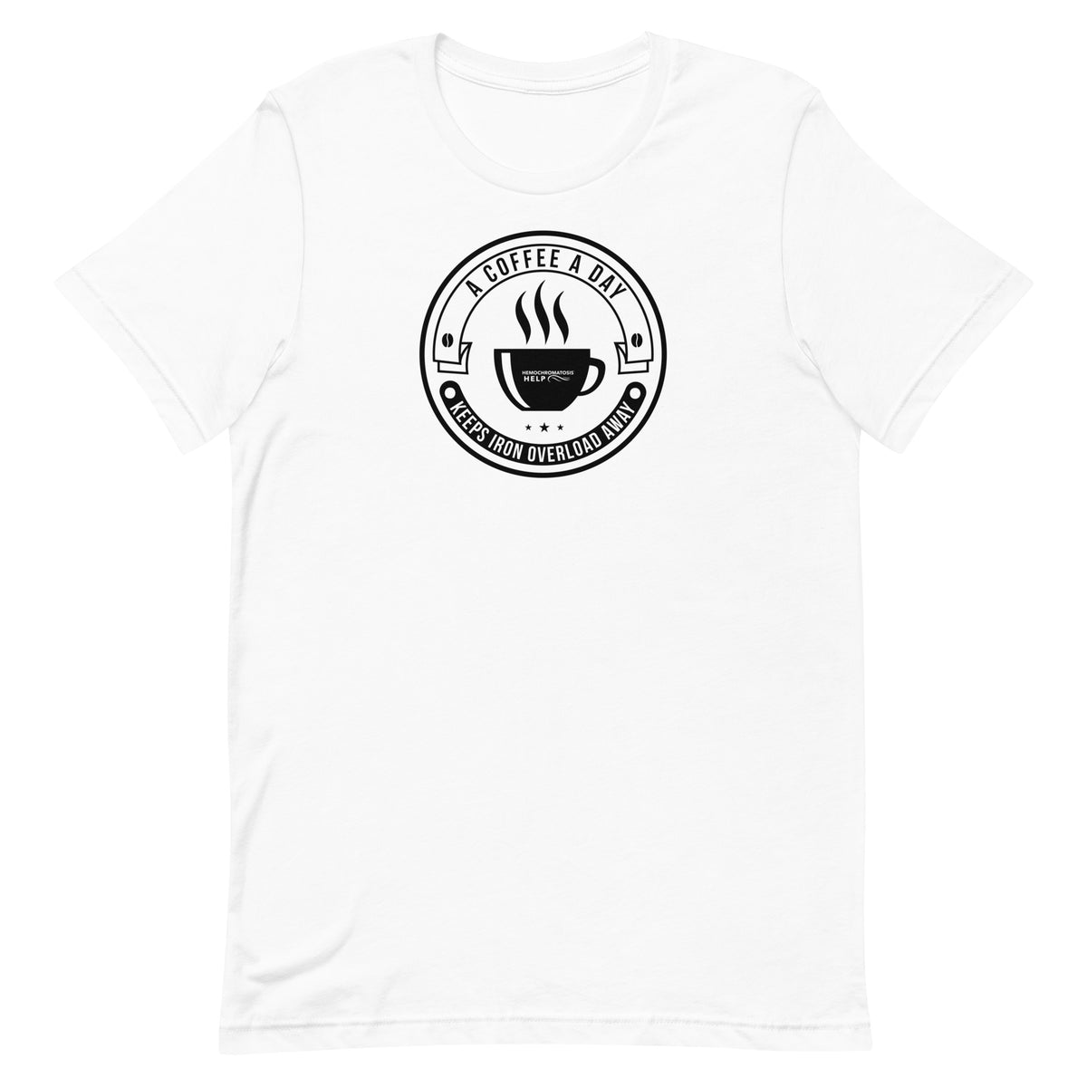 "A Coffee a Day Keeps Iron Overload Away" Circle Design Hemochromatosis Awareness Premium Short Sleeve T-Shirt (11 Colors)