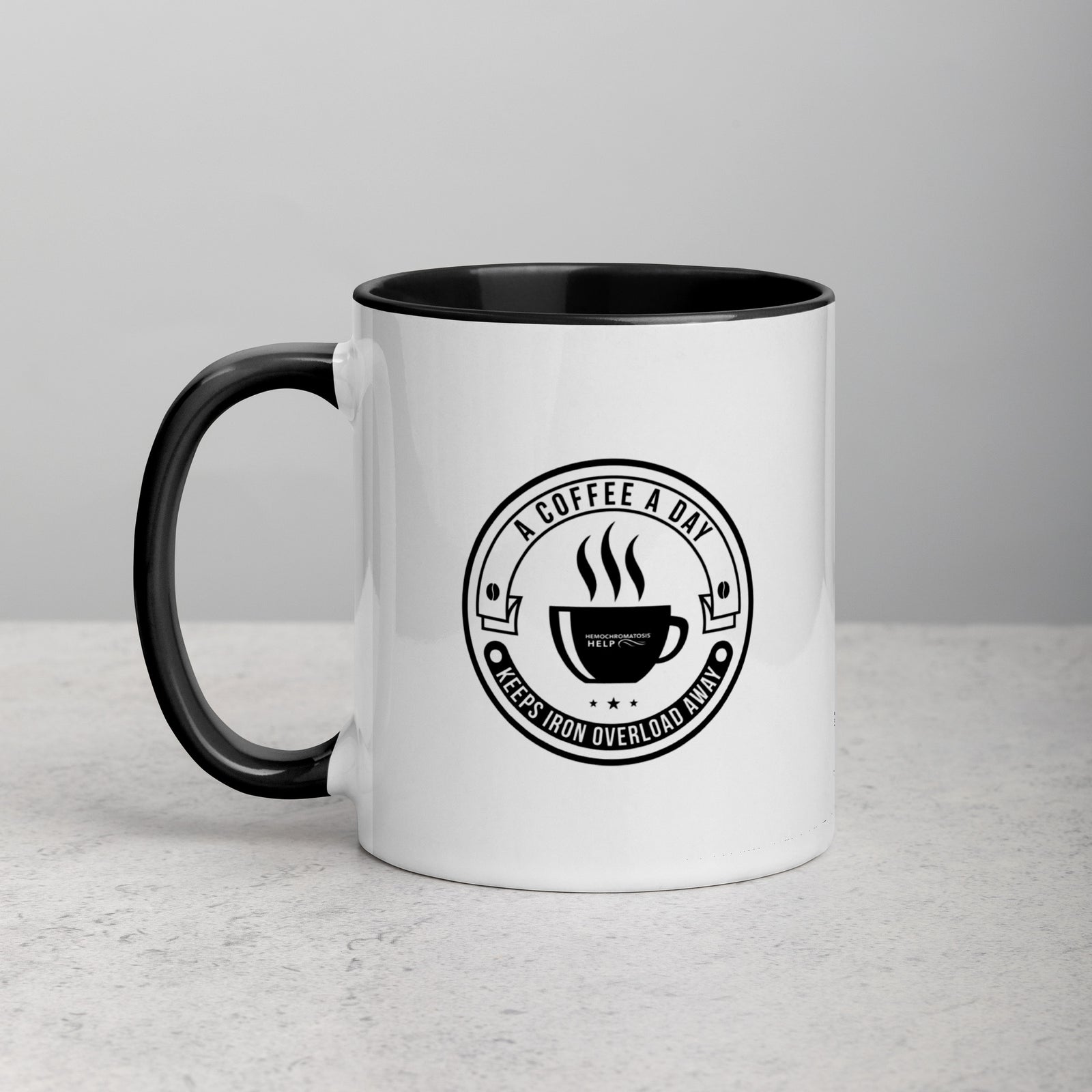 "A Coffee a Day Keeps Iron Overload Away" Circle Design Hemochromatosis Awareness 11 oz Ceramic Mug