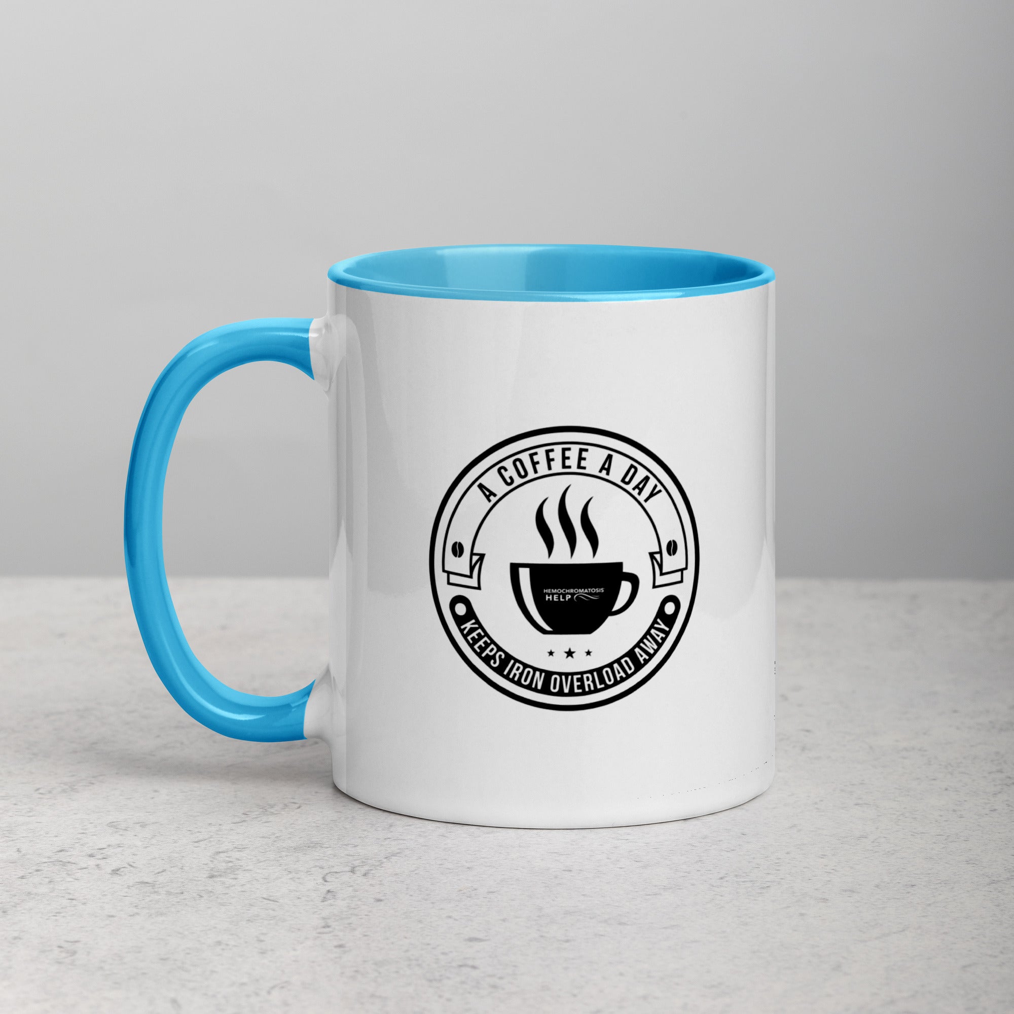 "A Coffee a Day Keeps Iron Overload Away" Circle Design Hemochromatosis Awareness 11 oz Ceramic Mug